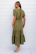 Khaki Twist Front Maxi Smock Dress