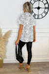 Black And White Animal Print Frill Neck Top