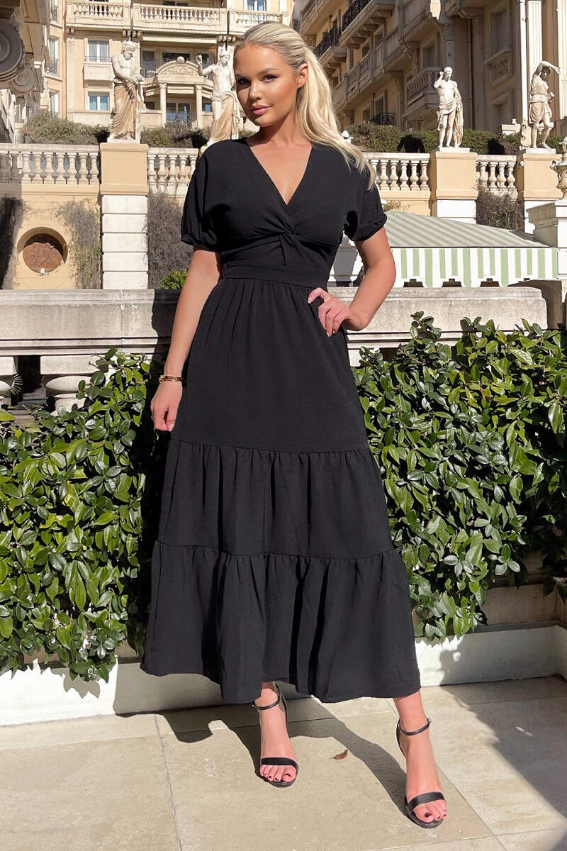 Black Twist Front Maxi Smock Dress AX Paris Black Twist Front Maxi Smock Dress AX Paris