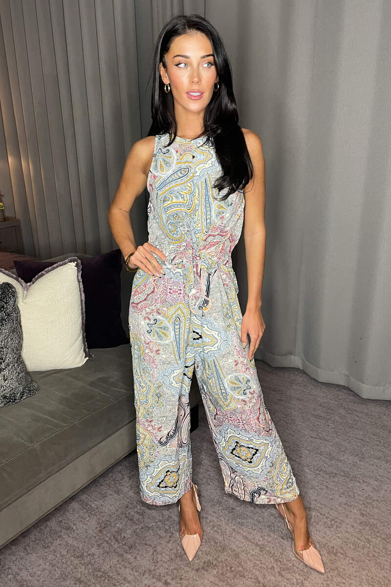 Multi Printed Sleeveless Knot Front Jumpsuit