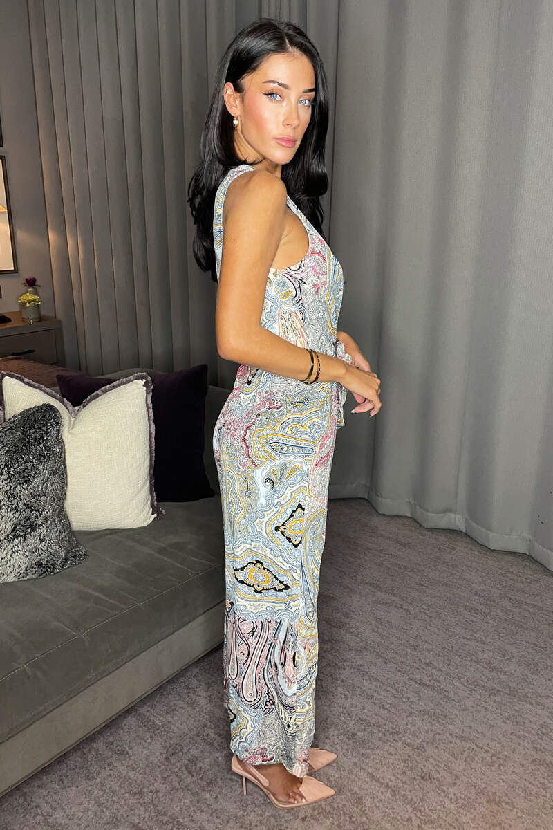 Multi Printed Sleeveless Knot Front Jumpsuit