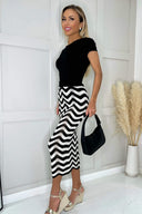 Black And White Zig Zag Crochet Midi Skirt