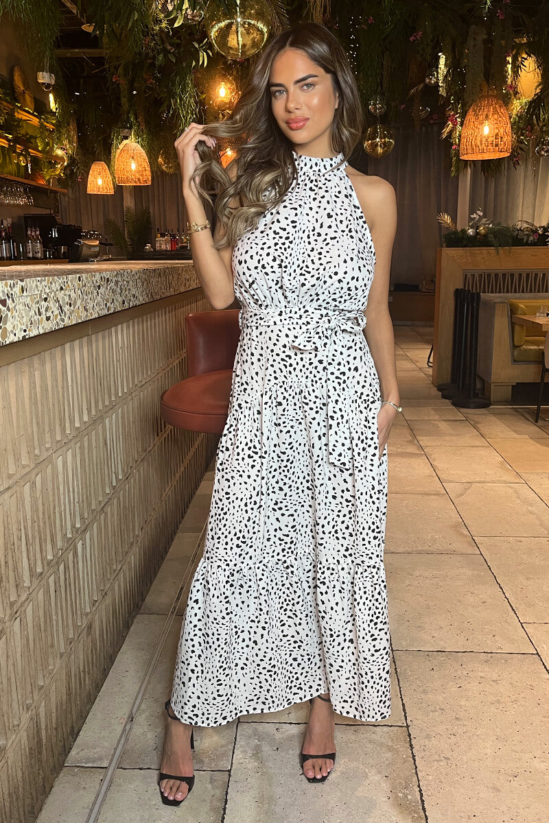 Black And White Halterneck Tie Waist Midi Dress AX Paris Black And White Halterneck Tie Waist Midi Dress AX Paris