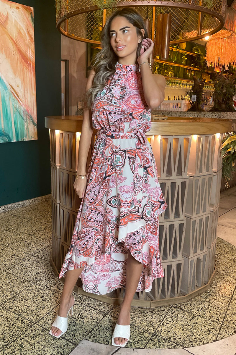 Multi Print Paisley Halter Neck Tie Waist Midi Dress AX Paris Multi Print Paisley Halter Neck Tie Waist Midi Dress AX Paris