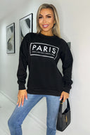 Black Paris Slogan Crew Neck Sweatshirt
