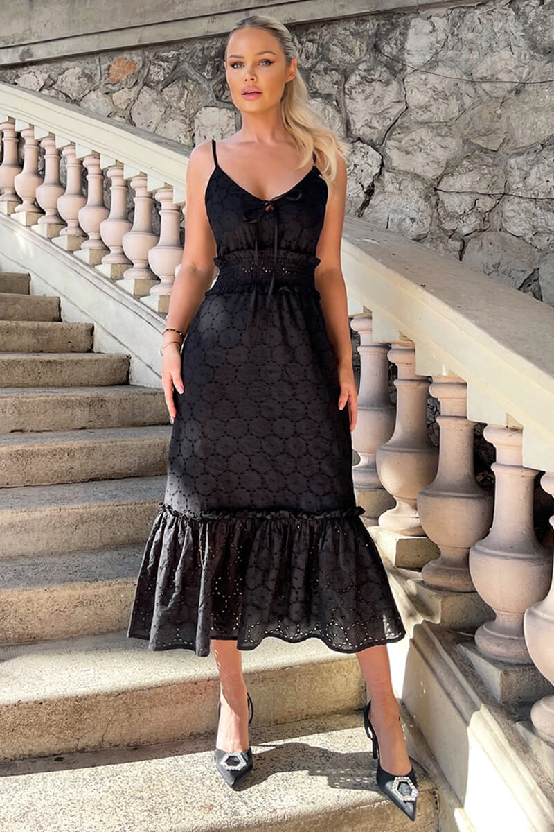 Black Broderie Frill Hem Midi Dress – AX Paris