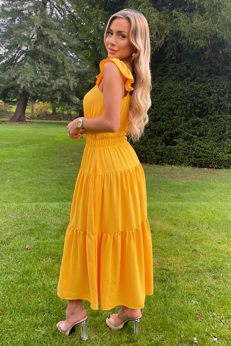 yellow tiered midi dress Speak Your Mind Tiered Midi Dress | Trendy Women's Dress