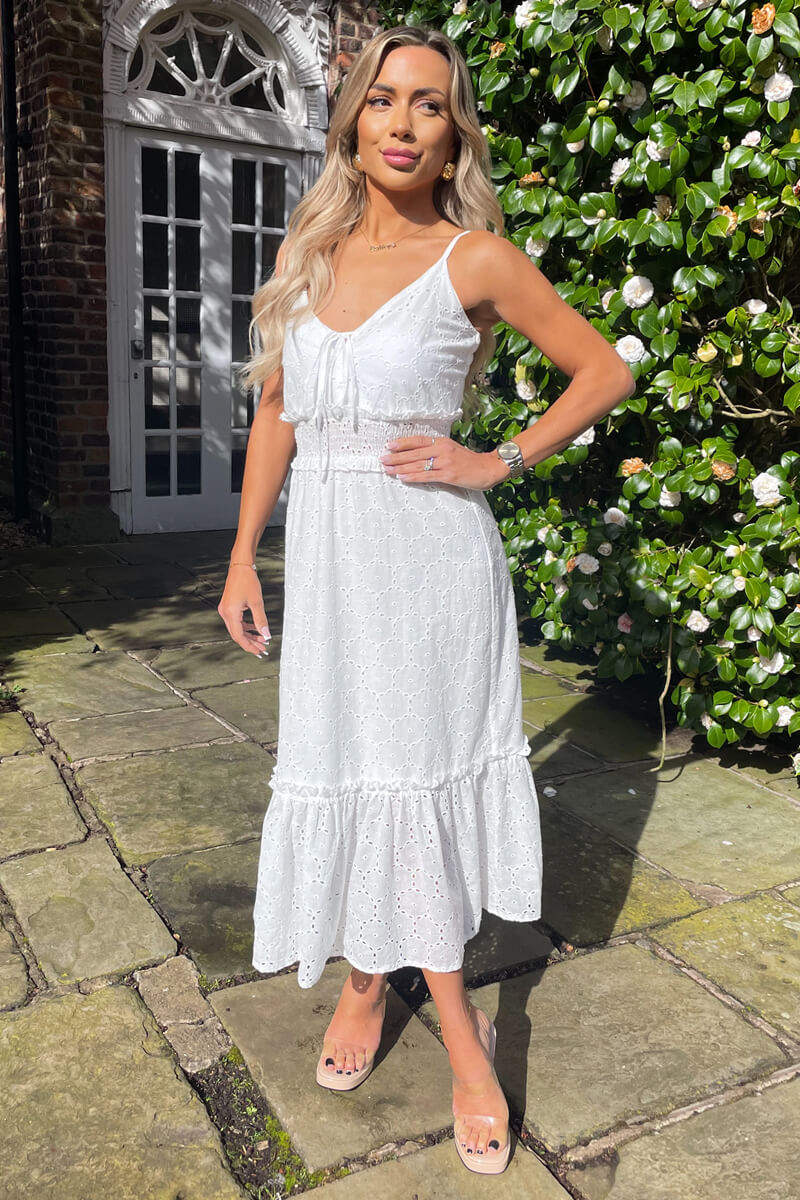 Midi Dress White Frill Summer Dress White Broderie Frill Hem Midi