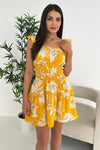 Yellow Floral Printed Frill Strap Mini Dress