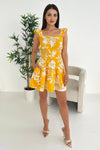 Yellow Floral Printed Frill Strap Mini Dress