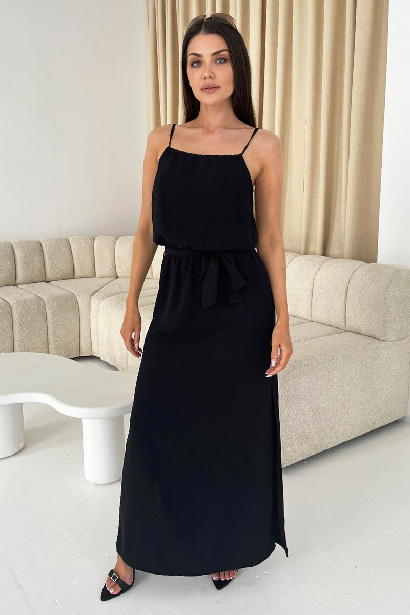 Black Tie Waist Strappy Split Leg Midi Dress – AX Paris
