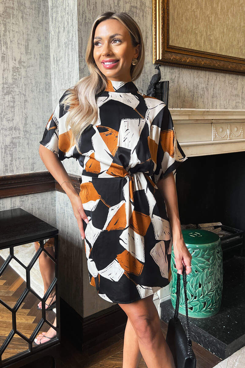 geometric print mini dress Multi Geometric Print High Neck Mini Dress – AX Paris