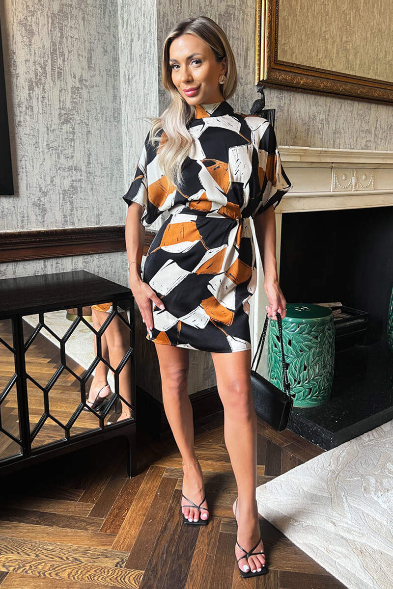 geometric print mini dress Storia Large Geometric Print Bodycon Mini Dress L / Yellow