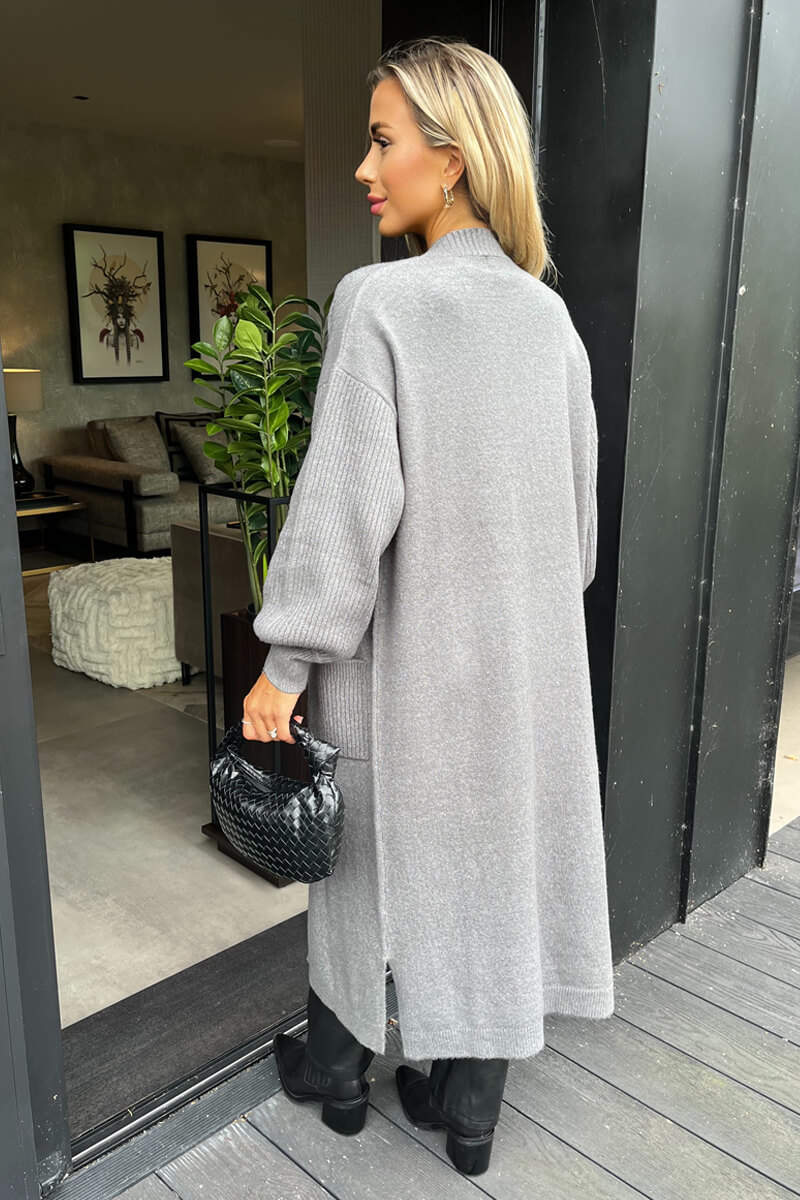 Mid Grey Knitted Midi Dress And Cardigan Co-ord AX Paris Mid Grey Knitted Midi Dress And Cardigan Co-ord AX Paris