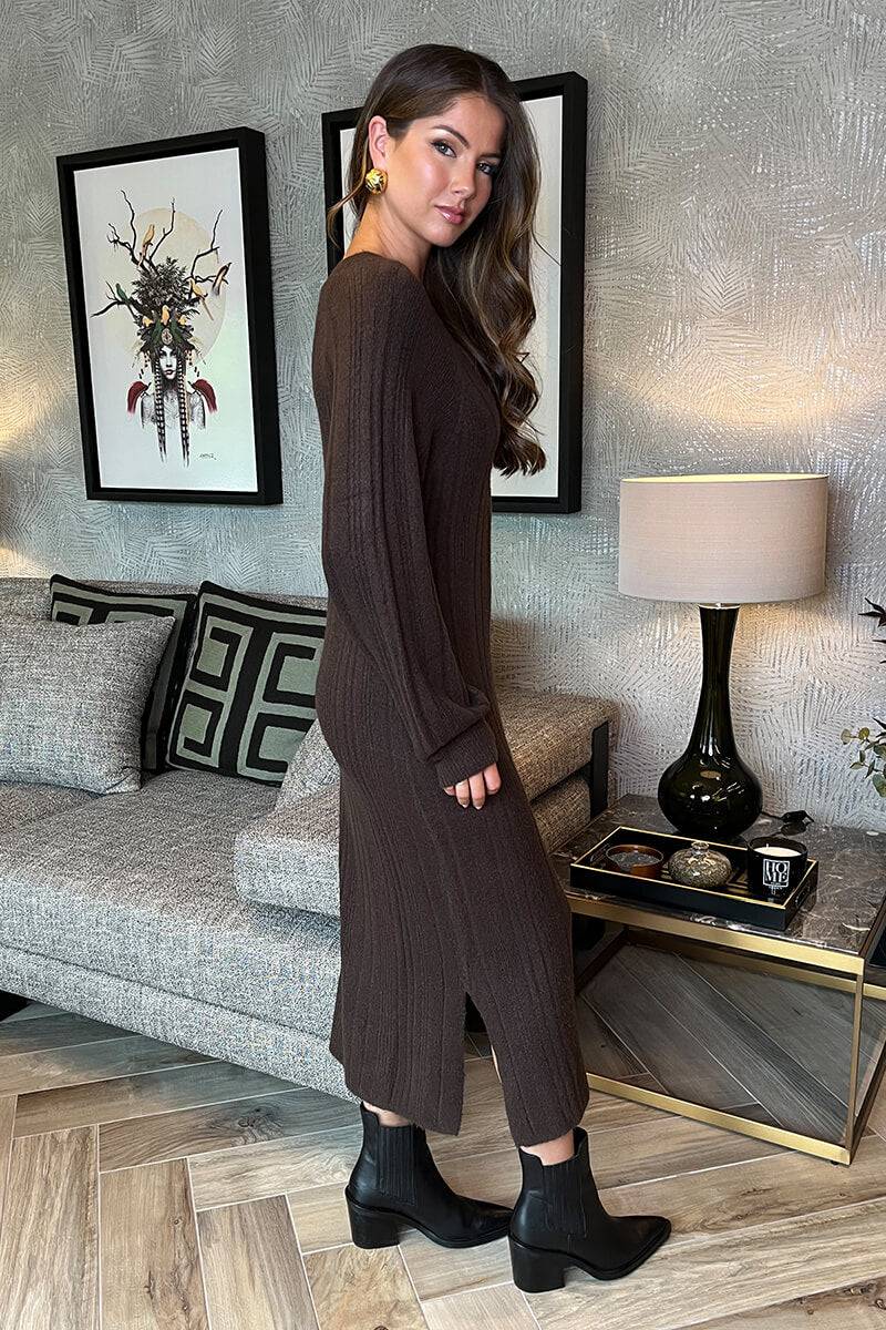 chocolate knit murphy swing midi dress Sale: Oxblood Knit Murphy Swing Dress - STACIE FLINNER