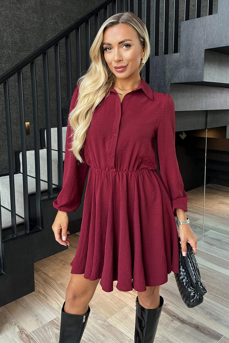 Wine Long Sleeve Mini Skater Dress – AX Paris