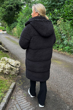 Black Teddy Panelled Long Coat