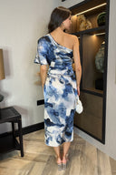 marble one shoulder dress PrettyLittleThing Women's Shape Rust Marble Print Slinky One Shoulder Ruched Mini Dress