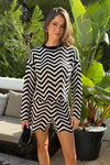 Black And White Zig Zag Long Sleeve Crochet Top