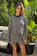 Black And White Zig Zag Long Sleeve Crochet Top