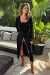 Black Crochet Longline Tie Waist Cardigan