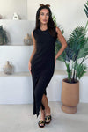 Black Knitted Side Split Hem Midi Dress