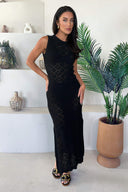 Black Crochet Knit Split Leg Midi Dress