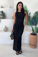 Black Crochet Knit Split Leg Midi Dress