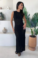 Black Crochet Knit Split Leg Midi Dress