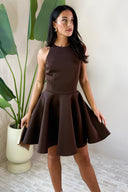 Chocolate Scuba Sleeveless Skater Mini Dress