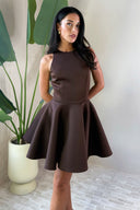 Chocolate Scuba Sleeveless Skater Mini Dress