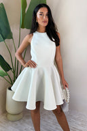 Cream Scuba Sleeveless Skater Mini Dress