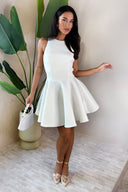 Cream Scuba Sleeveless Skater Mini Dress
