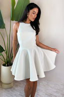 Cream Scuba Sleeveless Skater Mini Dress