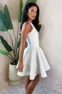 Cream Scuba Sleeveless Skater Mini Dress