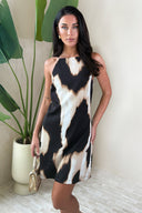Brown Marble Print Racer Neck Slip Mini Dress