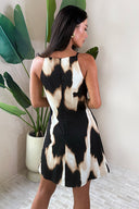Brown Marble Print Racer Neck Slip Mini Dress