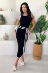 Black Ribbed Contrast Detail Knitted Dress