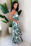 Multi Printed Frill Hem High Neck Midi Dress