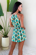 Multi Printed Drawstring Waist Playsuit