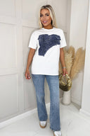 White Graphic Blue Denim Print T-Shirt