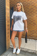 White Graphic Grey Denim Print T-Shirt