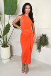 Burnt Orange One Shoulder Knot Skirt Midi Dress