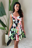 Multi Floral Print Sweetheart Neckline Bubble Hem Mini Dress