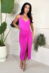 Hot Pink Strappy Wrap Top Knot Skirt Midi Dress