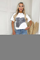 White Graphic Grey Denim Print T-Shirt