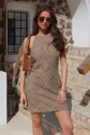 Mocha Broderie Racer Neck Slip Mini Dress