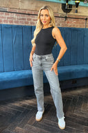Grey Wash High Waist Straight Leg Jeans