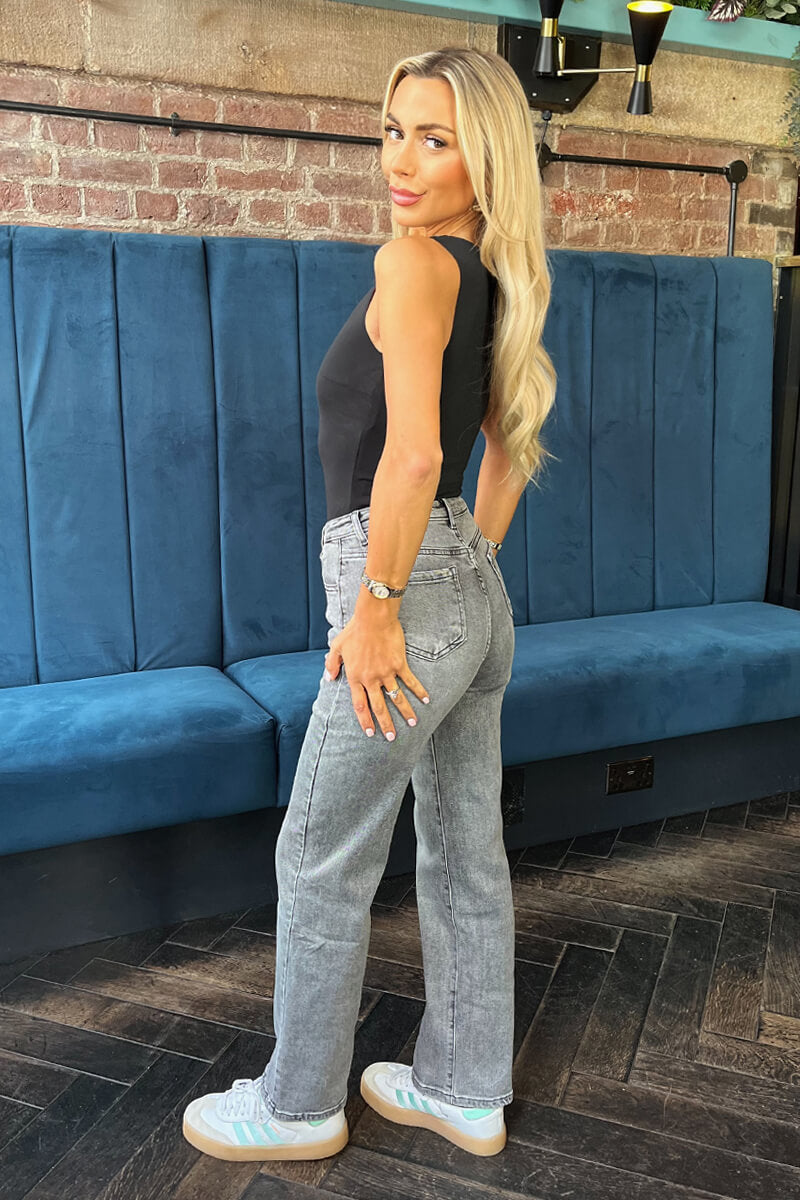 Grey Wash High Waist Straight Leg Jeans