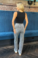 Grey Wash High Waist Straight Leg Jeans